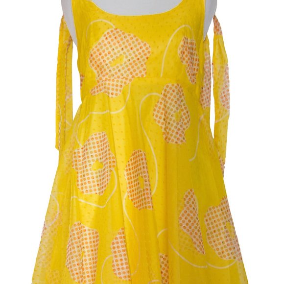 VINTAGE 70s Dress Yellow Orange Polka Dots Empire Maxi Prairie Prom X-Small - Picture 3 of 4